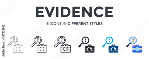 Evidence Icon In Different Style Vector Illustration. Designed In Thin Line, Regular Line, Bold Line, Glyph, Color Fill, And Flat Style Can Be Used For Web
