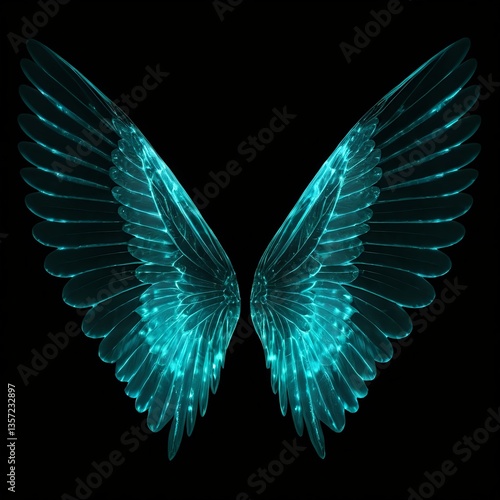 Glowing Teal Wings on Black Background