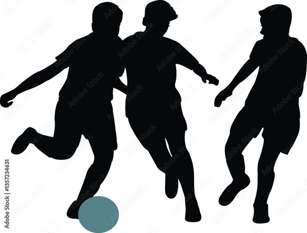 children playing football, silhouette vector children playing football, silhouette vector