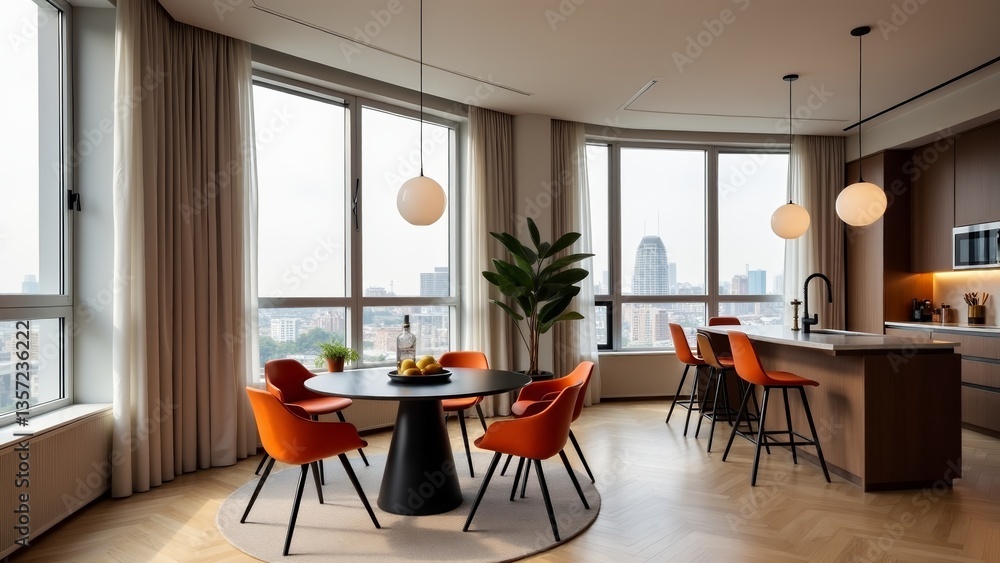 Fototapeta premium Modern Apartment Dining And Kitchen Area