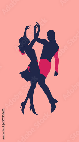 Elegant Mambo Dance Silhouettes in Minimalist Flat Style Vector Art Illustration