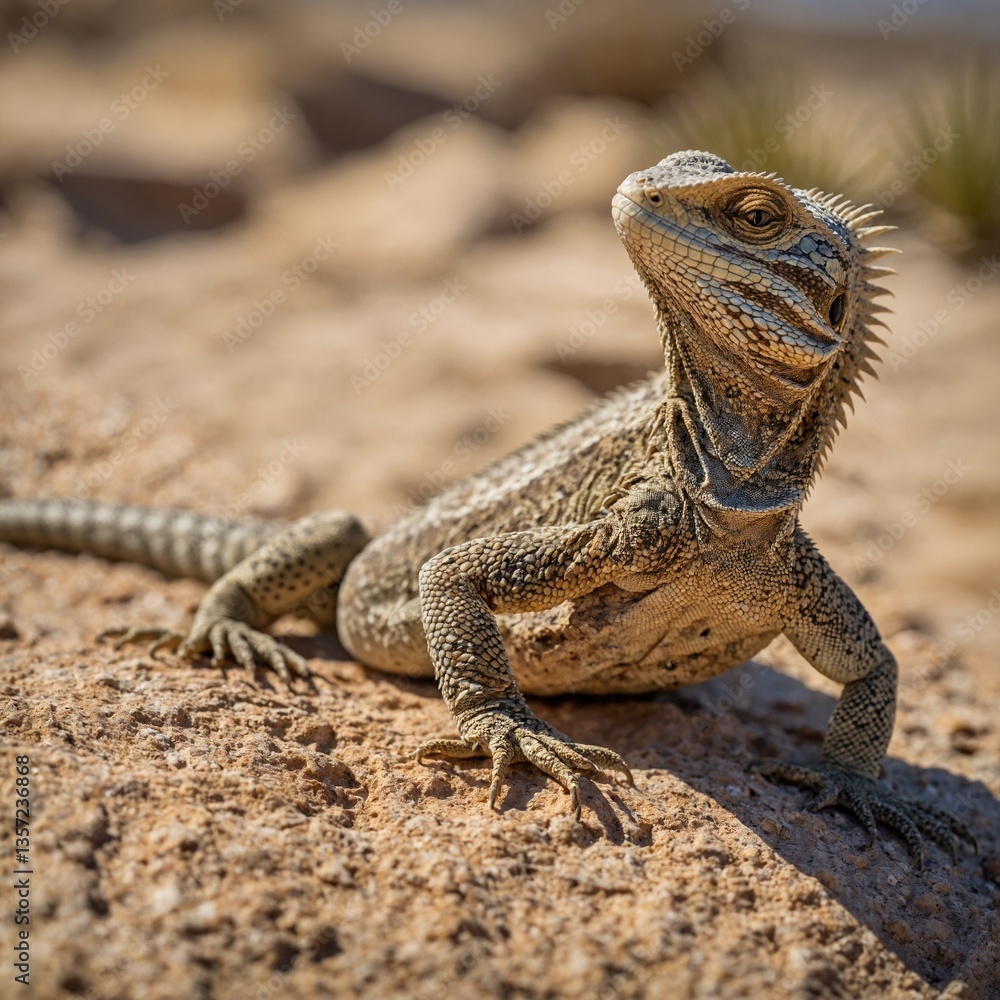 Fototapeta premium Lizard Resting on a Warm Desert Rock