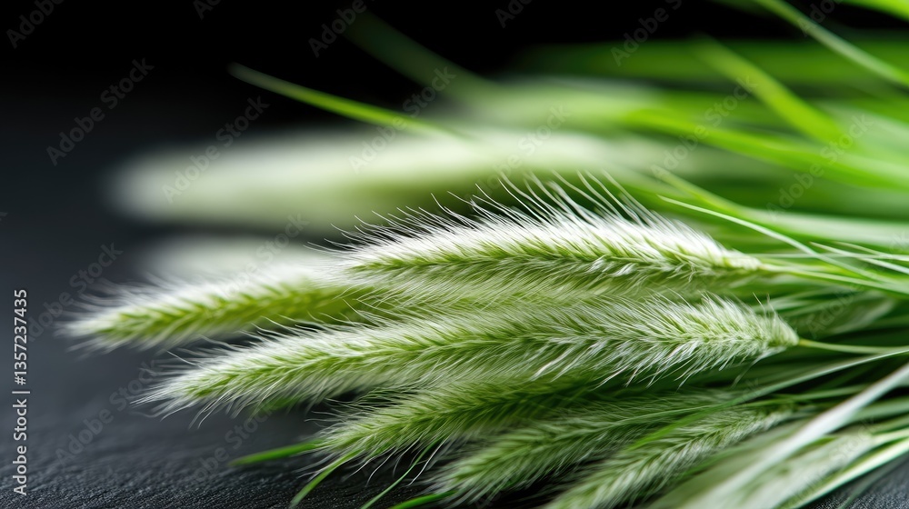 Close-up of fresh green grass. Delicate blades and seed heads. Natural springtime growth Close-up of fresh green grass. Delicate blades and seed heads. Natural springtime growth