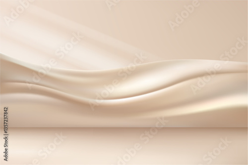 Smooth silk fabric cloth motion background for presentation, goods display or advertisement. Vector 3d realistic premium composition with luxurious exhibition. Fashion and cosmetics products