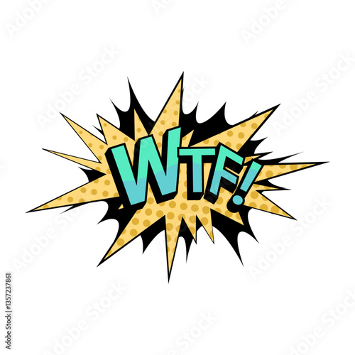 WTF comic speech sound expression effect for emotion of character or personage. Vector isolated icon or sticker, rude phrase of annoyance or surprise emotion. Word phase for communication