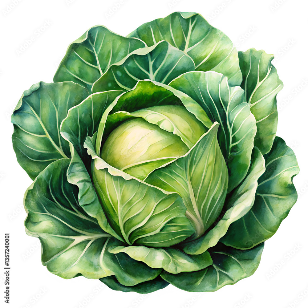 Watercolor Fresh cabbage isolated on transparent background Watercolor Fresh cabbage isolated on transparent background