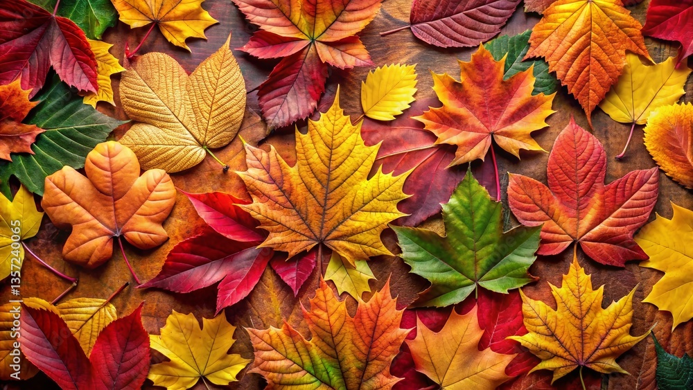 Naklejka premium Cute Fall Leaves Wallpaper: Vibrant Autumn Foliage Background Image