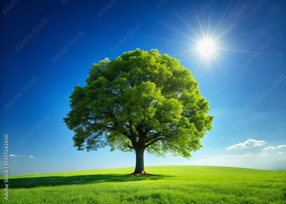 Fototapeta premium Majestic Lone Tree Against Vibrant Blue Sky - Nature Stock Photo