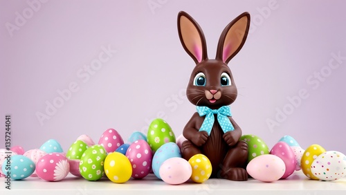 Wallpaper Mural A chocolate bunny sitting in front of a pile of colorful Easter eggs. Torontodigital.ca