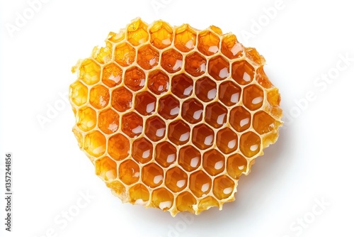 Close-Up Top-Down Photograph of Natural Honeycomb Displaying Hexagonal Cells and Sweetness