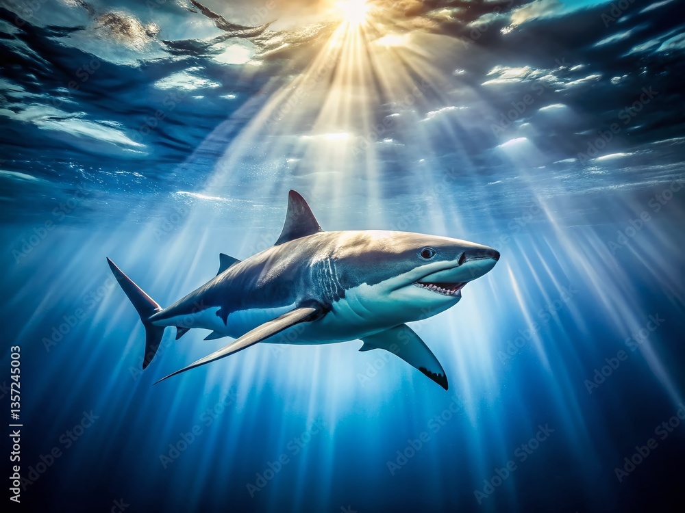 Fototapeta premium Majestic Ocean Predator: Blurred Shark Background Stock Photo