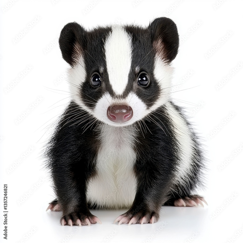 Obraz premium Adorable Baby Badger Portrait Against White Background