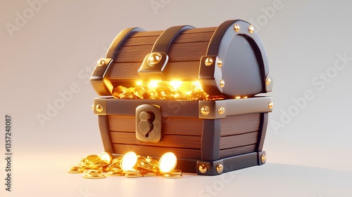 treasure chest with golden coins on a white background
