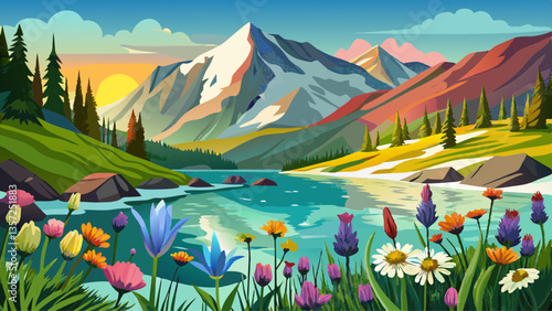 Columbine, Indian paintbrush and other wildflowers, Yankee Boy Basin, near Ouray, Colorado.