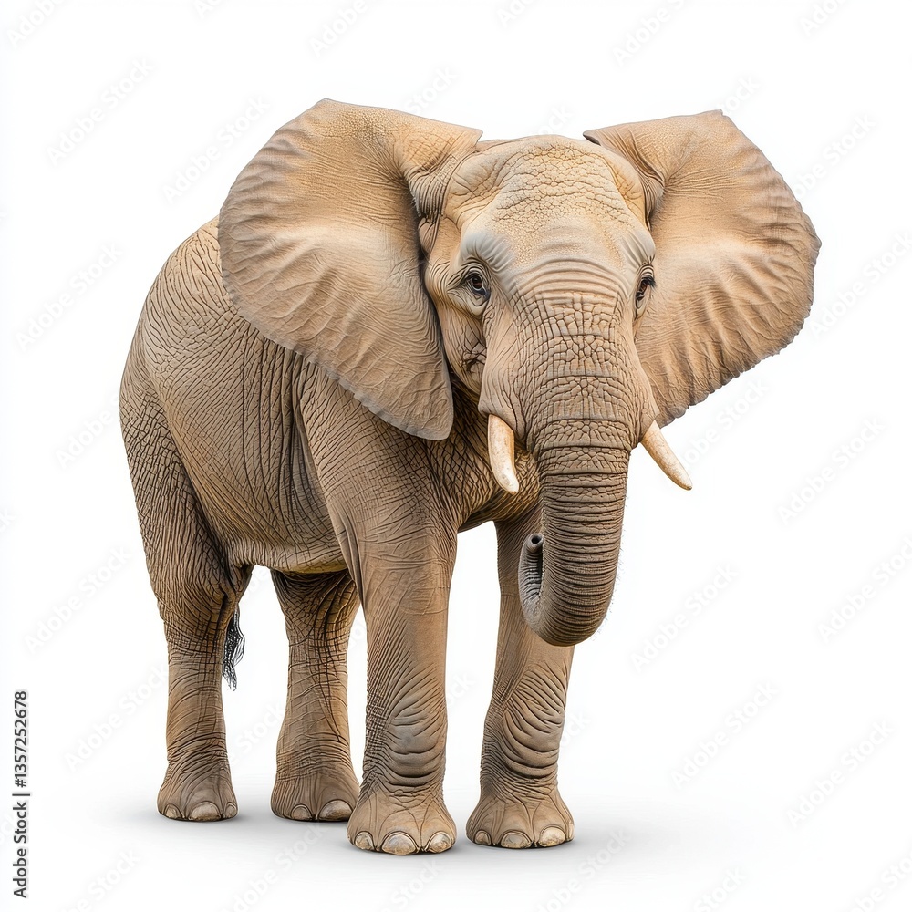 Fototapeta premium African Elephant Portrait Against White Background