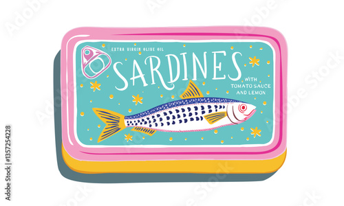 Sardines fish artwork for t shirt print, poster, sticker and other uses. Canned fish artwork.