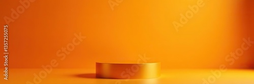 A shiny golden podium standing out against a vibrant orange backdrop,  victory,  stand