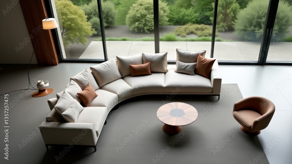 Fototapeta premium Modern Living Room With Curved Sofa