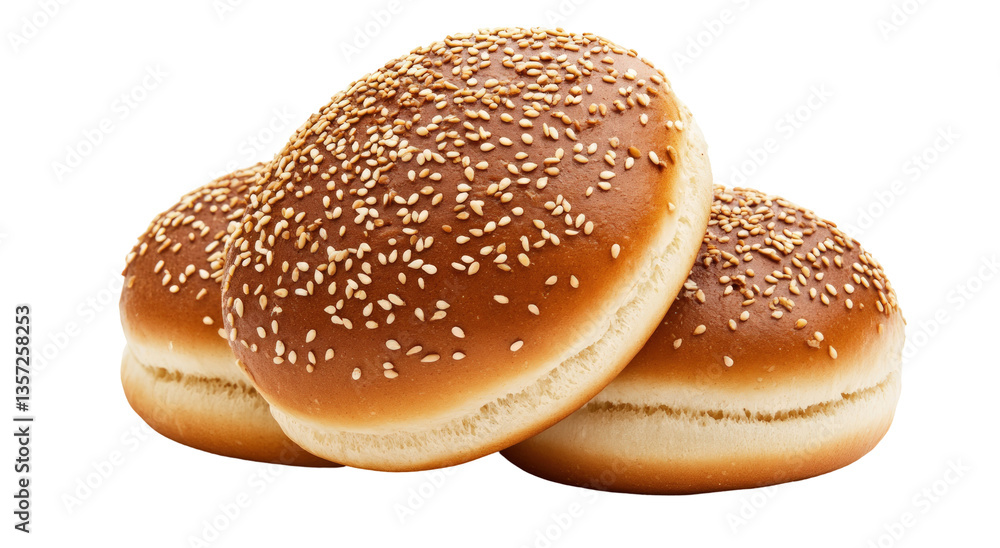 Burger buns with sesame seeds on a transparent background for delicious sandwiches Burger buns with sesame seeds on a transparent background for delicious sandwiches