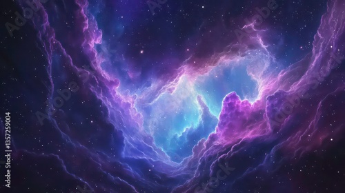 Fototapeta Naklejka Na Ścianę i Meble -  Beautiful fantasy starry night sky, blue and purple colorful, galaxy and aurora 4k wallpaper. cosmic watercolor illustration. Colorful space background with stars