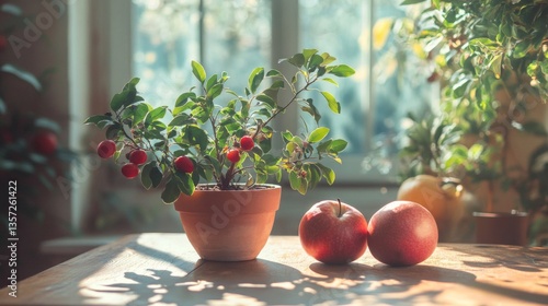 Miniature Apple Tree Potted Plant With Apples