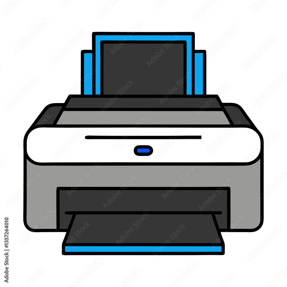 flat style printer icon. minimalist digital printer illustration. simple monochrome printer with blue highlights. flat style printer icon. minimalist digital printer illustration. simple monochrome printer with blue highlights.