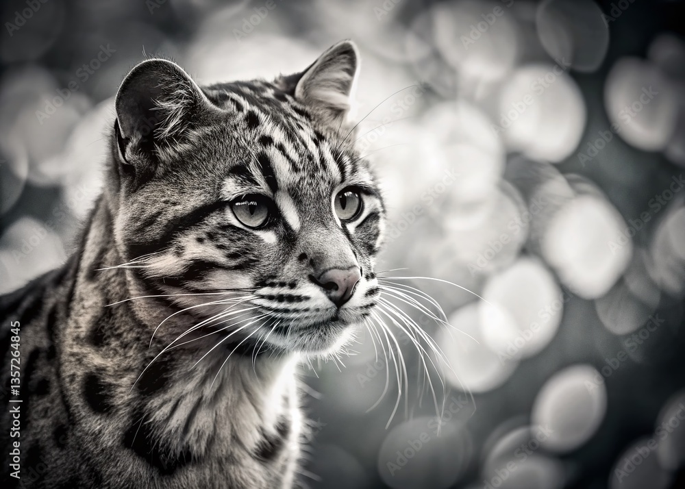 Obraz premium Minimalist Fishing Cat Portrait: Aquatic Wildlife in Monochrome