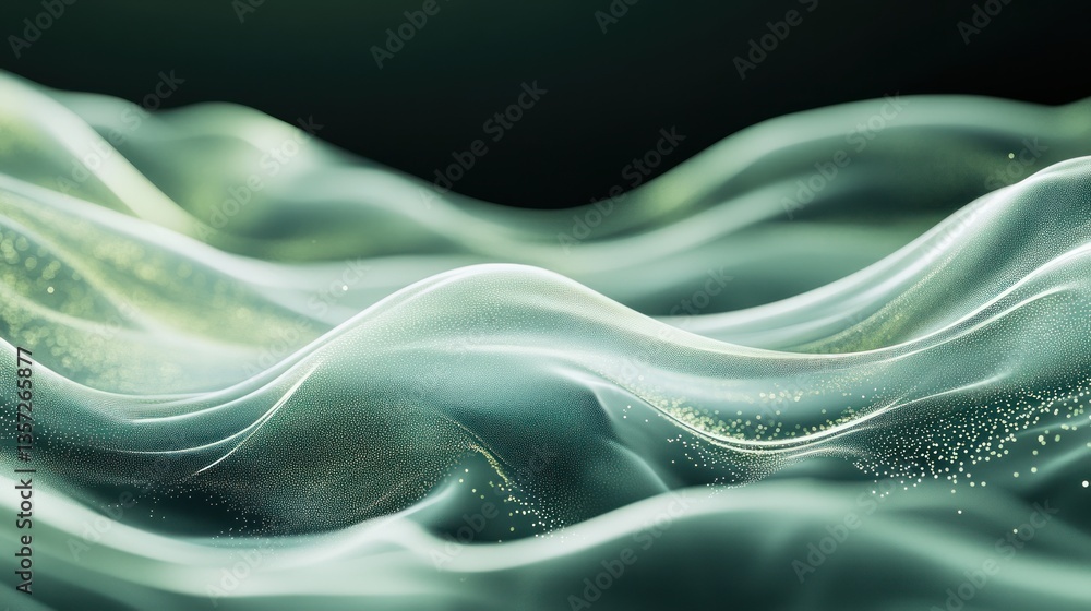 Obraz premium Gentle Serenity Abstract Wave Pattern with Gradient Background, Green Flow Texture, Minimal Aesthetic Art