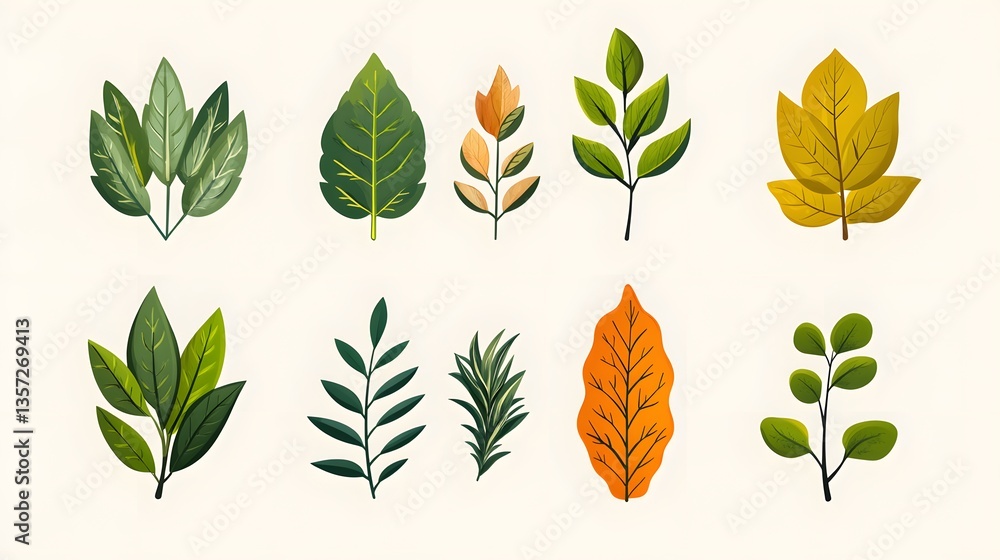Varieties of Leaves Modern Vector Icons for Botanical Illustrations and Nature Designs Varieties of Leaves Modern Vector Icons for Botanical Illustrations and Nature Designs
