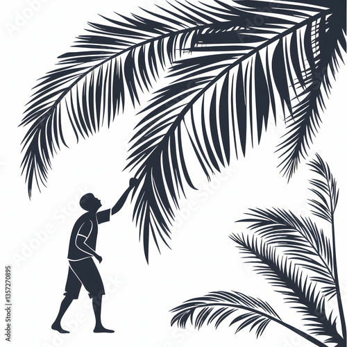 Natural palm leaf shadows isolated on transparent background.