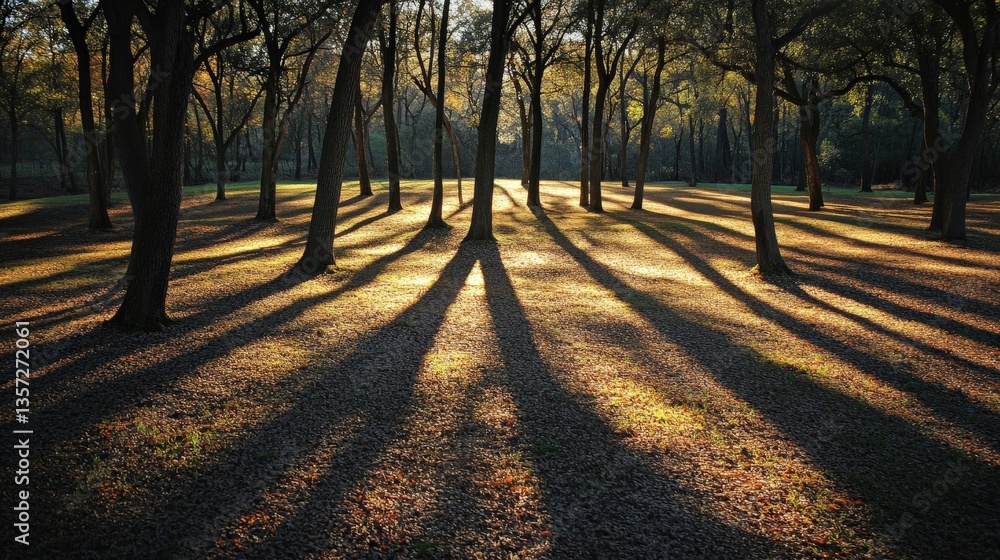 Fototapeta premium Shadows play in abstract forest natural landscape photography tranquil environment ground level artistic concept
