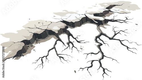 The image showcases an abstract representation of cracks.  The cracks are predominantly dark, possibly black or dark grey, against a lighter, off-white or beige background. The cracks are