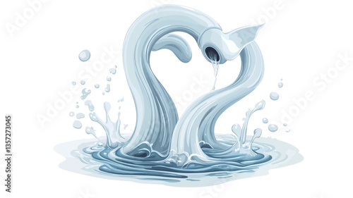 Digital illustration depicting an abstract formation resembling two stylized water currents or waves forming a heart shape. The waves are rendered in shades of light blue and white, with a smooth,