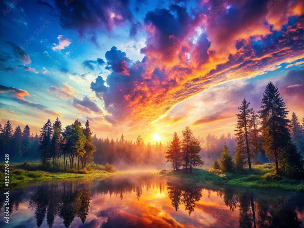 Obraz premium Double Exposure: Majestic Sky and Serene Nature Landscape