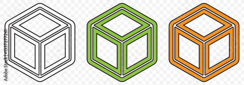 three color cube icon. Isometric of red cube vector icon for web design isolated on Transparent background. EPS 10.
