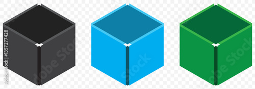 three color cube icon. Isometric of red cube vector icon for web design isolated on Transparent background. EPS 10.