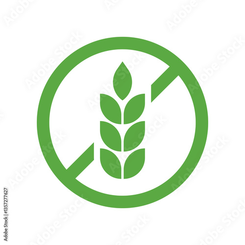Gluten free icon. Logo symbol gluten free bread. Grain wheat. Oat fiber food against celiac disease. Green round label isolated on white background. Badge design cereal. Sticker. Vector illustration