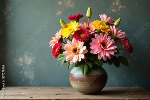 Wallpaper Mural A vibrant bouquet of assorted blooming flowers in a rustic vase, showcasing a variety of colors and textures, plants,  flowers Torontodigital.ca