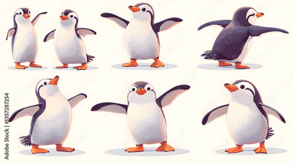 Naklejka premium Collection of Cute Penguins: Adorable Arctic and Antarctic Birds for Projects
