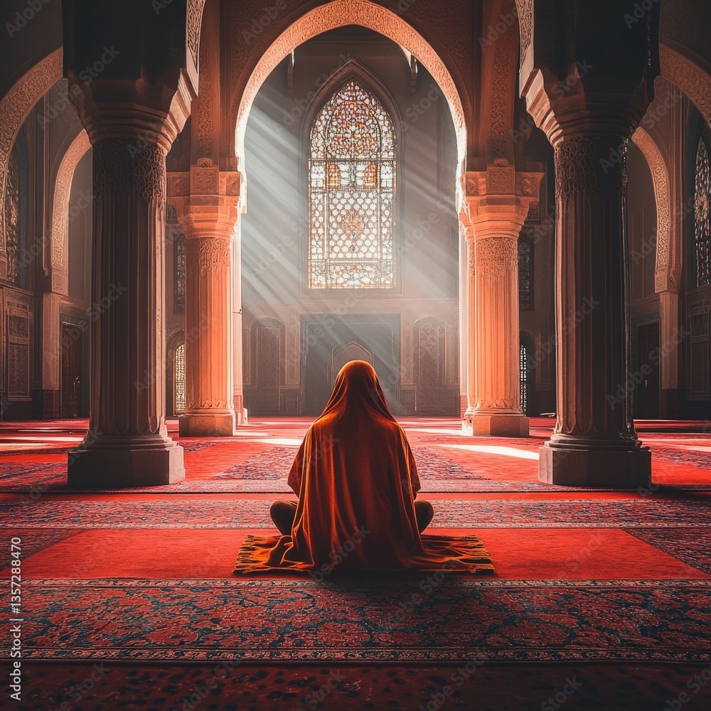 Peaceful Meditation in an Ancient Holy Place with Stained Glass Windows and Soft Lighting Peaceful Meditation in an Ancient Holy Place with Stained Glass Windows and Soft Lighting