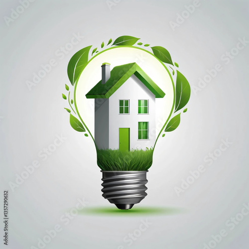 3d green energy concept light bulb with green leaf of green energy concept