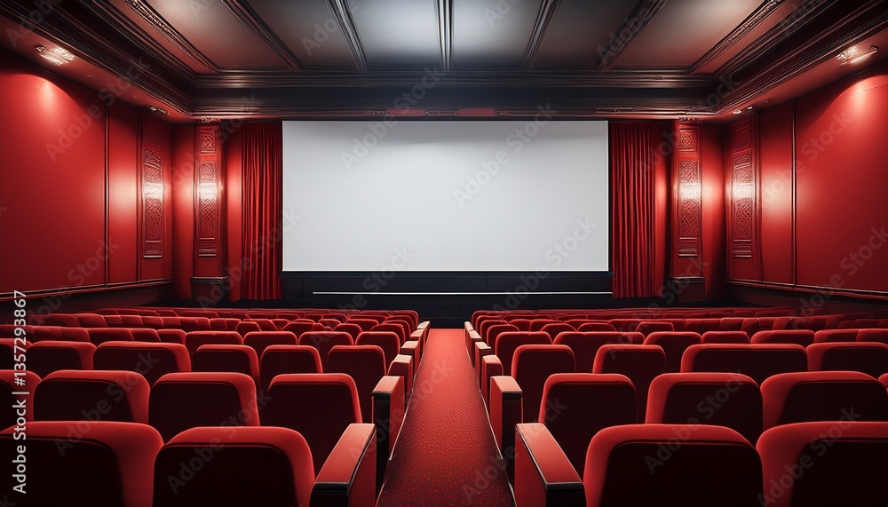 cinema auditorium with red seats and white screen on the wall cinema auditorium with red seats and white screen on the wall