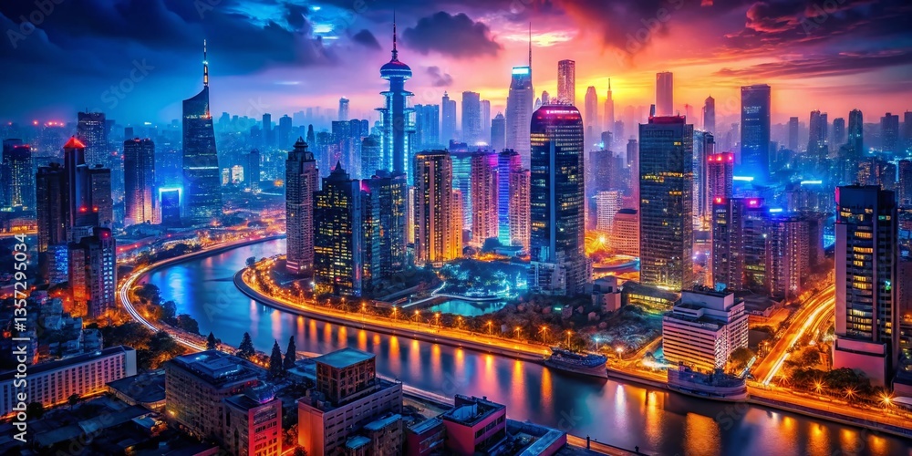 Fototapeta premium Night Cityscape: Royalty Free Music Background, Urban Soundscape, Dark City