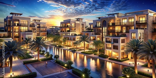Night Lights Illuminate Modern Middle Eastern Residential Development