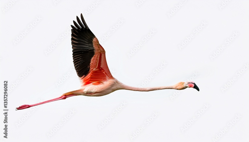 Fototapeta premium flying pink flamingo bird isolated on white or white background
