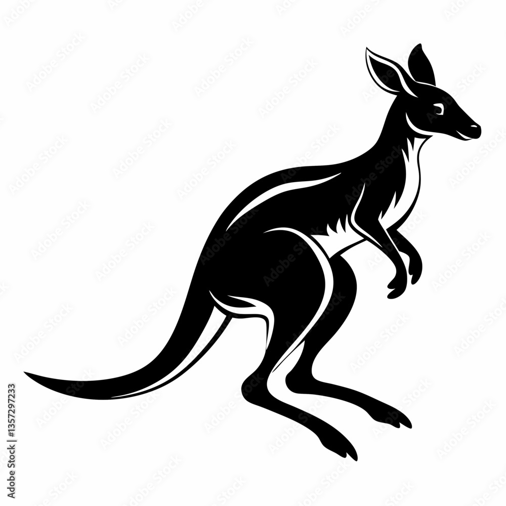 A vector silhouette of a kangaroo mid-jump A vector silhouette of a kangaroo mid-jump
