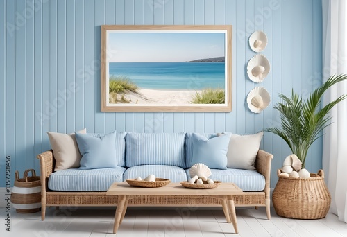 Coastal Living Room Interior Design with Beach View