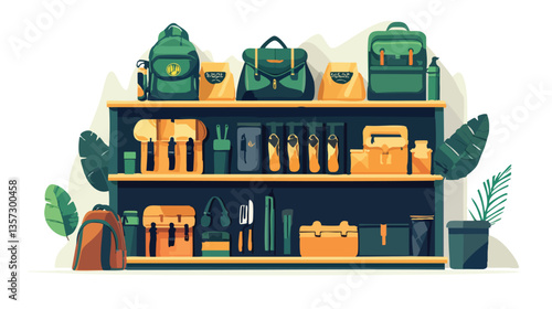 travel store vector illustration - minimalist luggage shop with suitcase, backpack and passport design