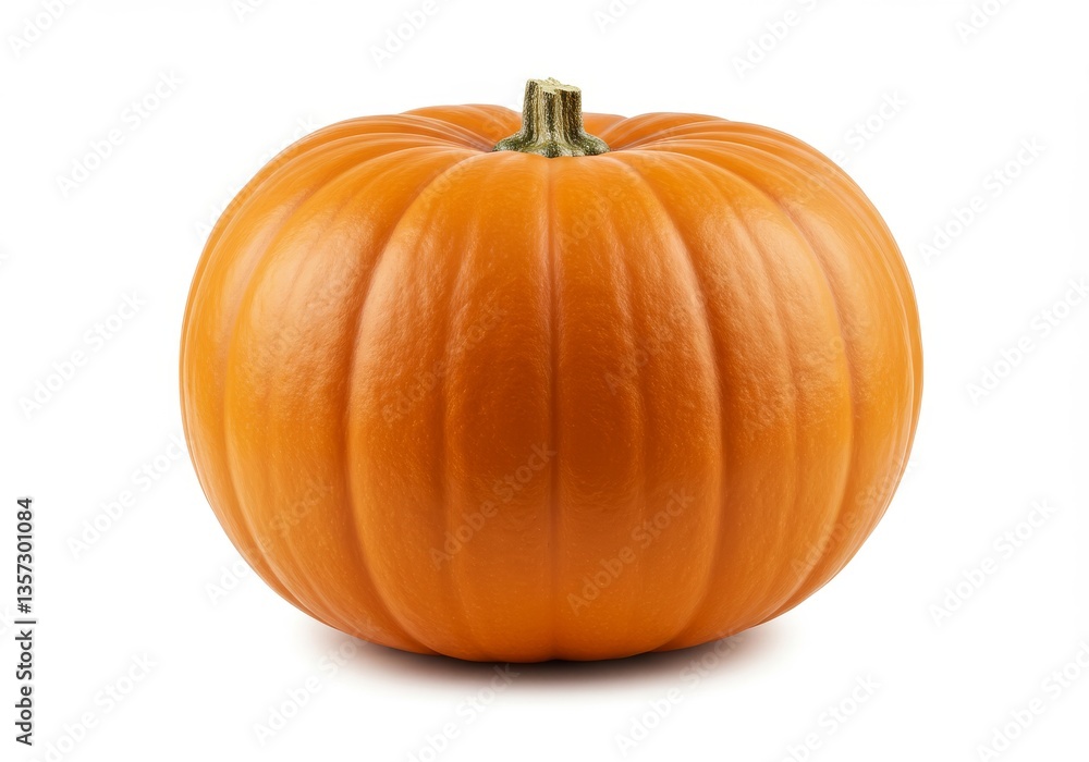 Obraz premium Fresh Orange Pumpkin Isolated - A vibrant orange pumpkin, perfectly ripe and isolated on a white background. Ideal for autumn themes and harvest celebrations