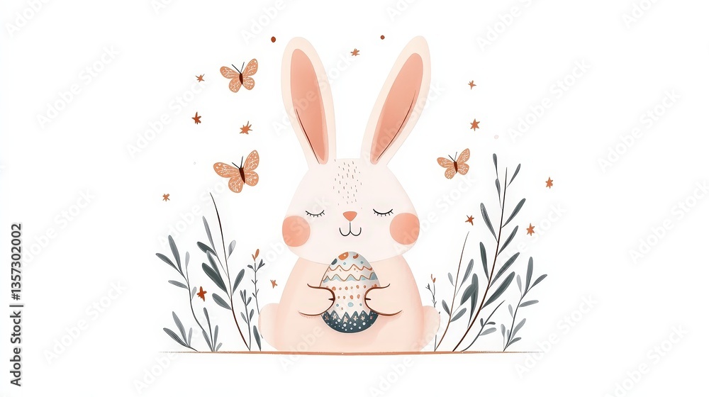 Enchanting Rabbit Amidst Floral Blooms and Butterflies Enchanting Rabbit Amidst Floral Blooms and Butterflies